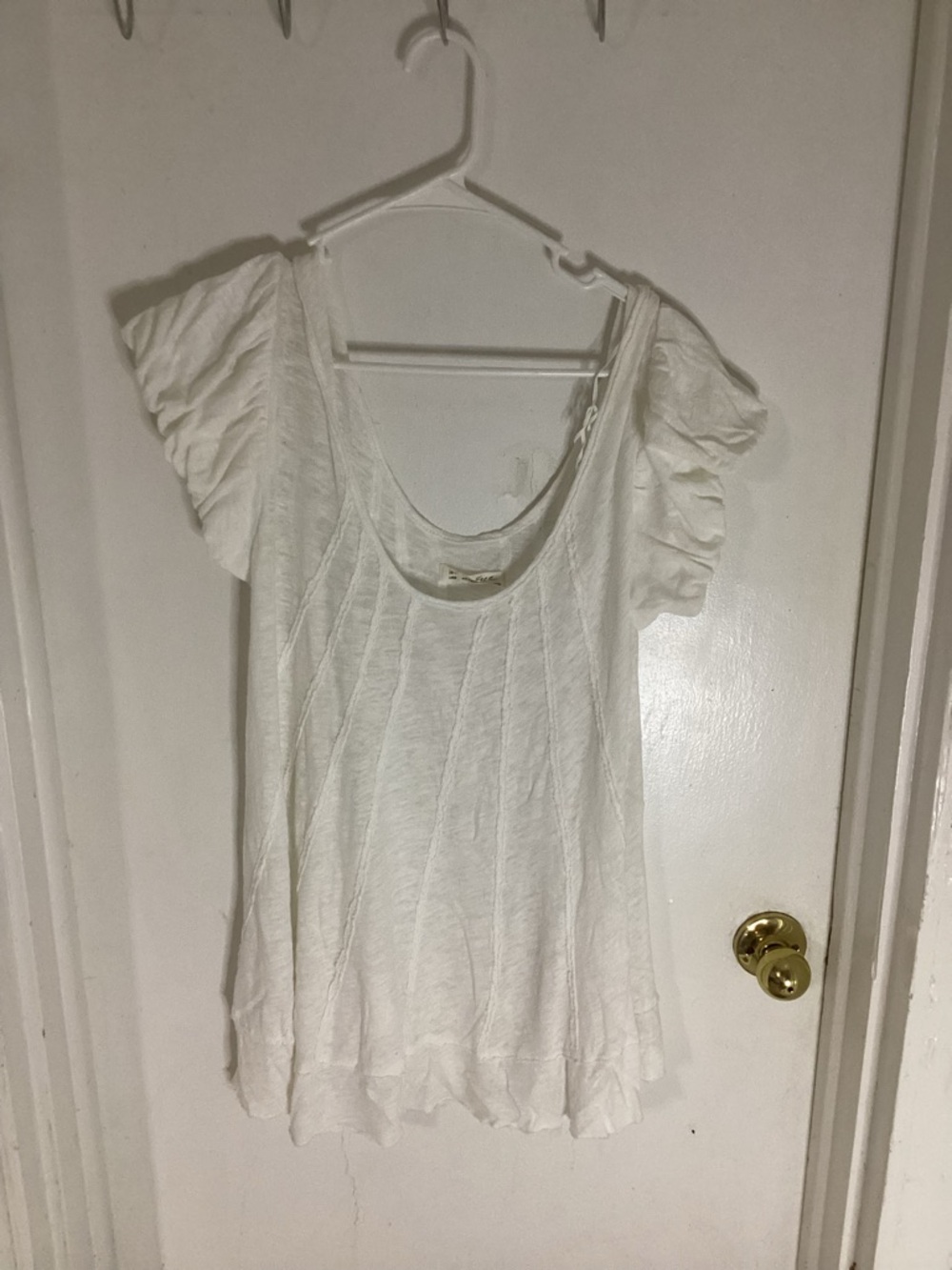 We the Free Linen Blend Flutter Sleeve Raw Edge Top Size Large